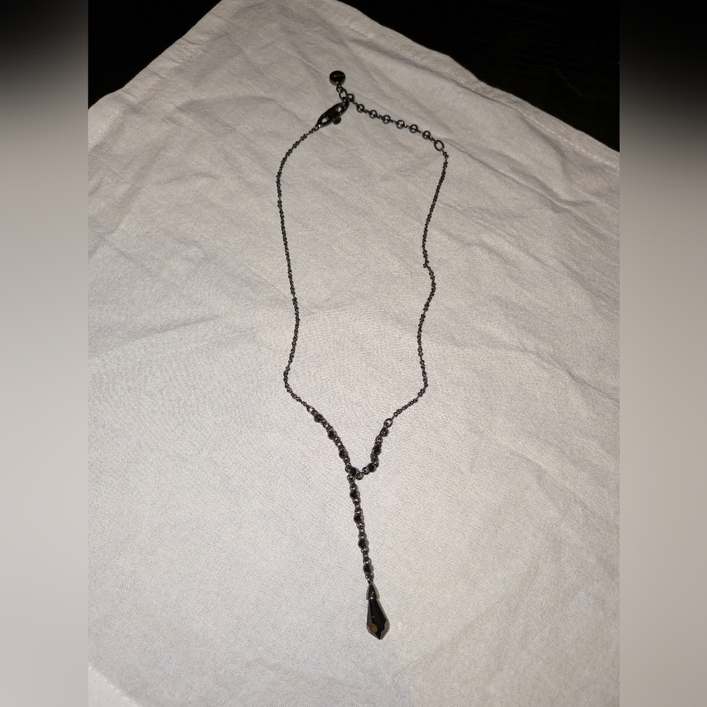 Vintage Givenchy Gunmetal Black Crystal Y-Drop Necklace - Pristine Condition